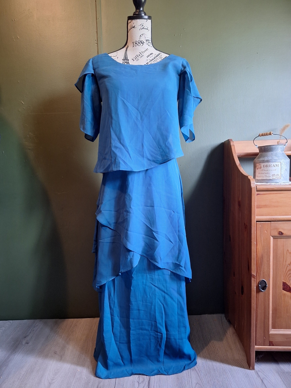 Blue Layered Chiffon Maxi Dress